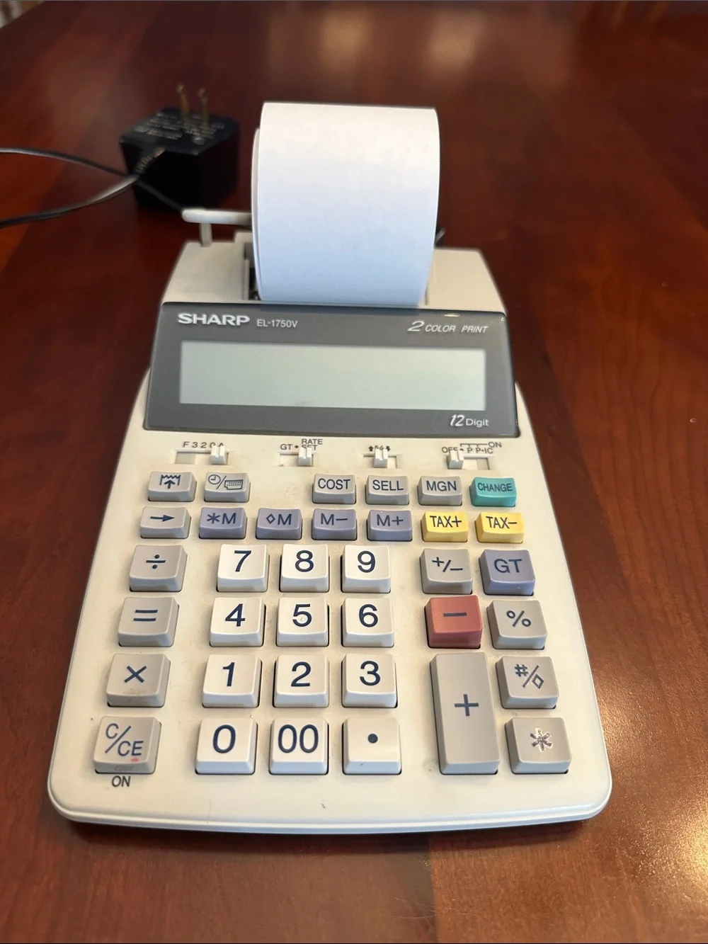 Sharp EL-1750V White Two-Color Printing Desktop Calculator
